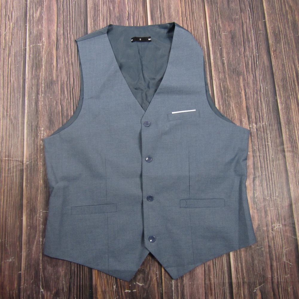 Suit Vest Mens S Blue Solid Polyester Viscose 3 Piece Belted Formal Waistcoat